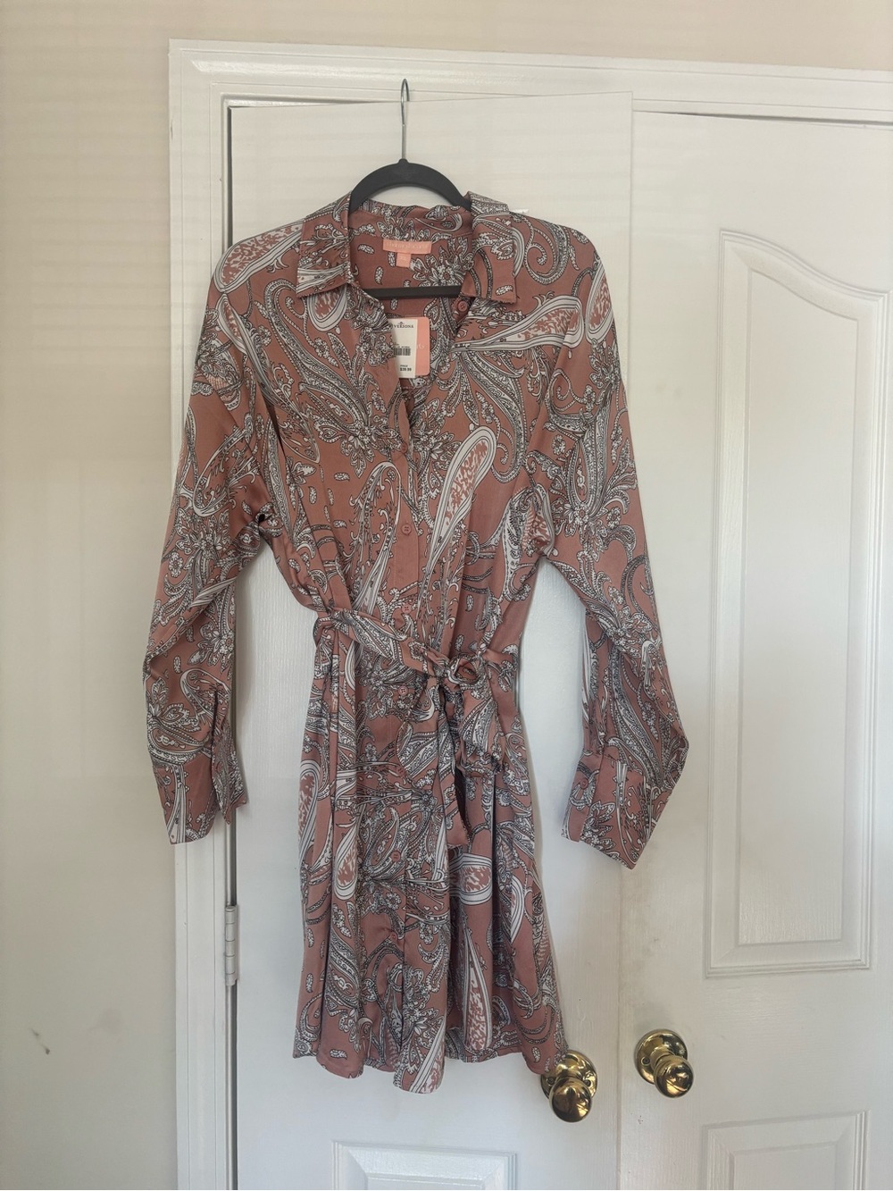 Versona Dusty Rose Paisley Long Sleeve Shirt Dress